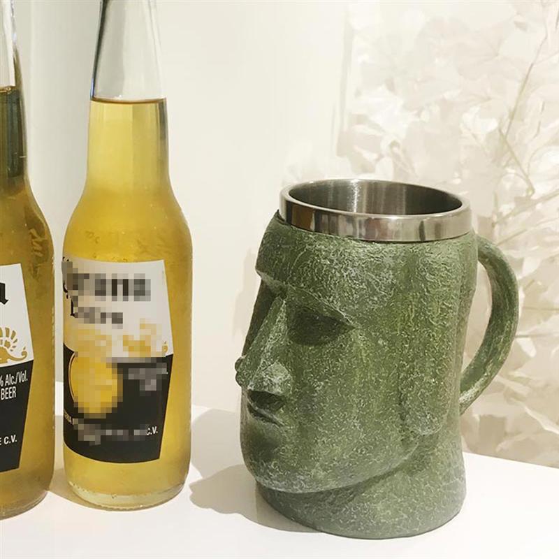 Kæmpe stenstatue ølkrus med vinflaskeåbner rustfrit stål kaffekrus halloween påskefest drikkevarekop