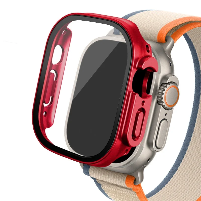 Vidrio + funda para Apple Watch Ultra 2, carcasa de 49mm para reloj inteligente, parachoques de PC + Protector de pantalla, cubierta templada, accesorios de banda serie iwatch
