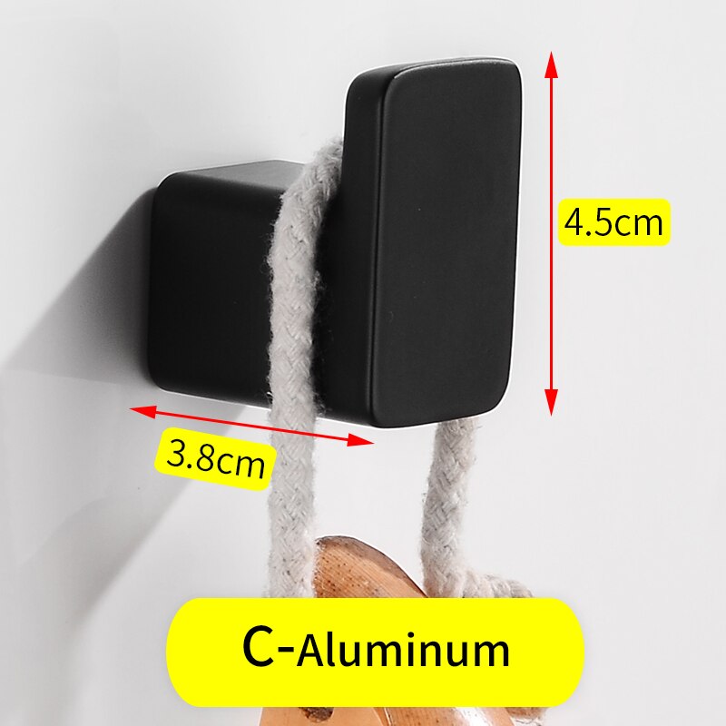 Kappekrok rustfritt stål baderomskrok svarte kroker for oppheng av håndklær veske lue kleskrok vegghenger maskinvare for bad: C-aluminium