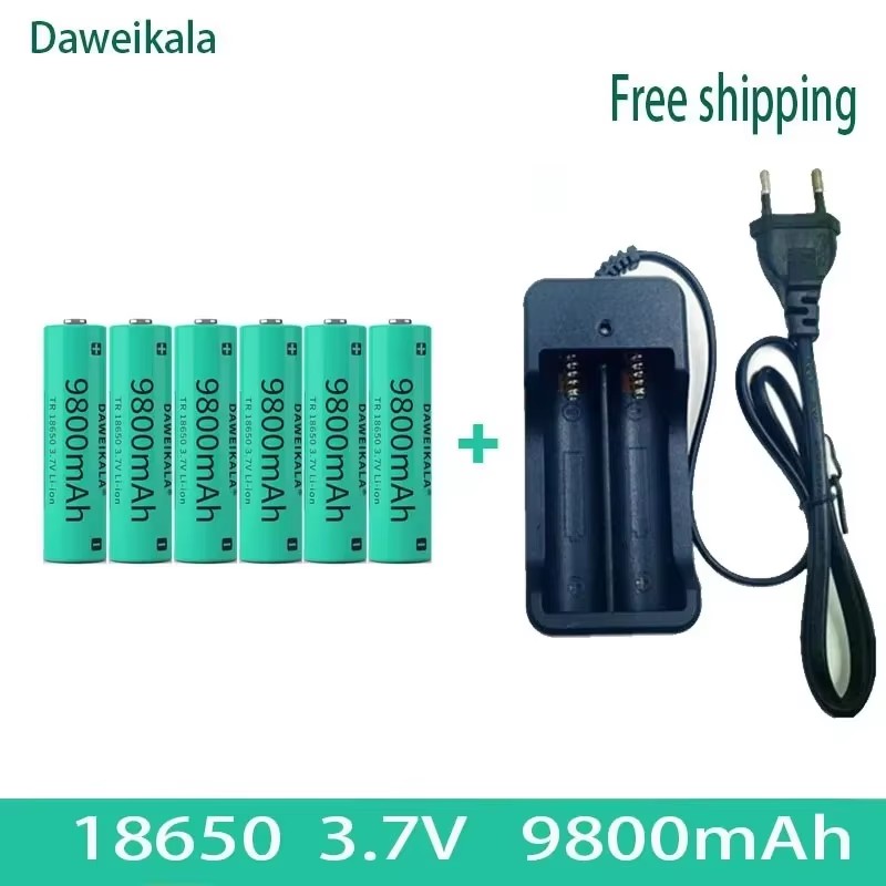 18650 3.7V 9800mAh Li-ion Battery - with Charger for Flashlights | High Capacity & Long Cycle Life