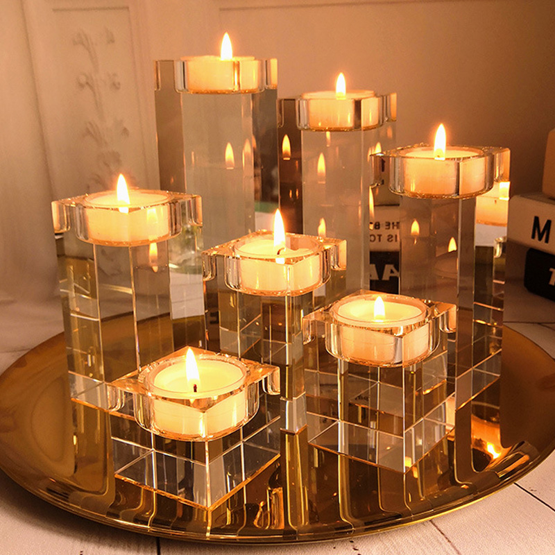 Crystal Candle Holders Clear Romantic Candle Holders Tealight Candlestick Wedding Decorations Home Party Desktop Candlestick