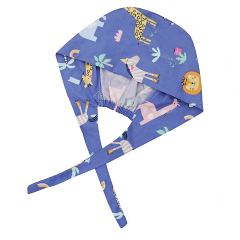 Dokter verpleegkundige katoenen werkmuts met zweetband verstelbare strik op de rug schattig cartoon dierenpatroon kalebasvormige bouffant scrub hoed h