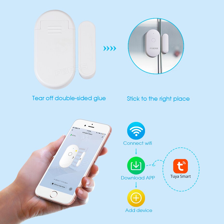 FUERS Wireless WiFi Mini Magnetic Sensor Tuya Smart APP Control Home Safety Protection 2.4GHz Smart Door Sensor