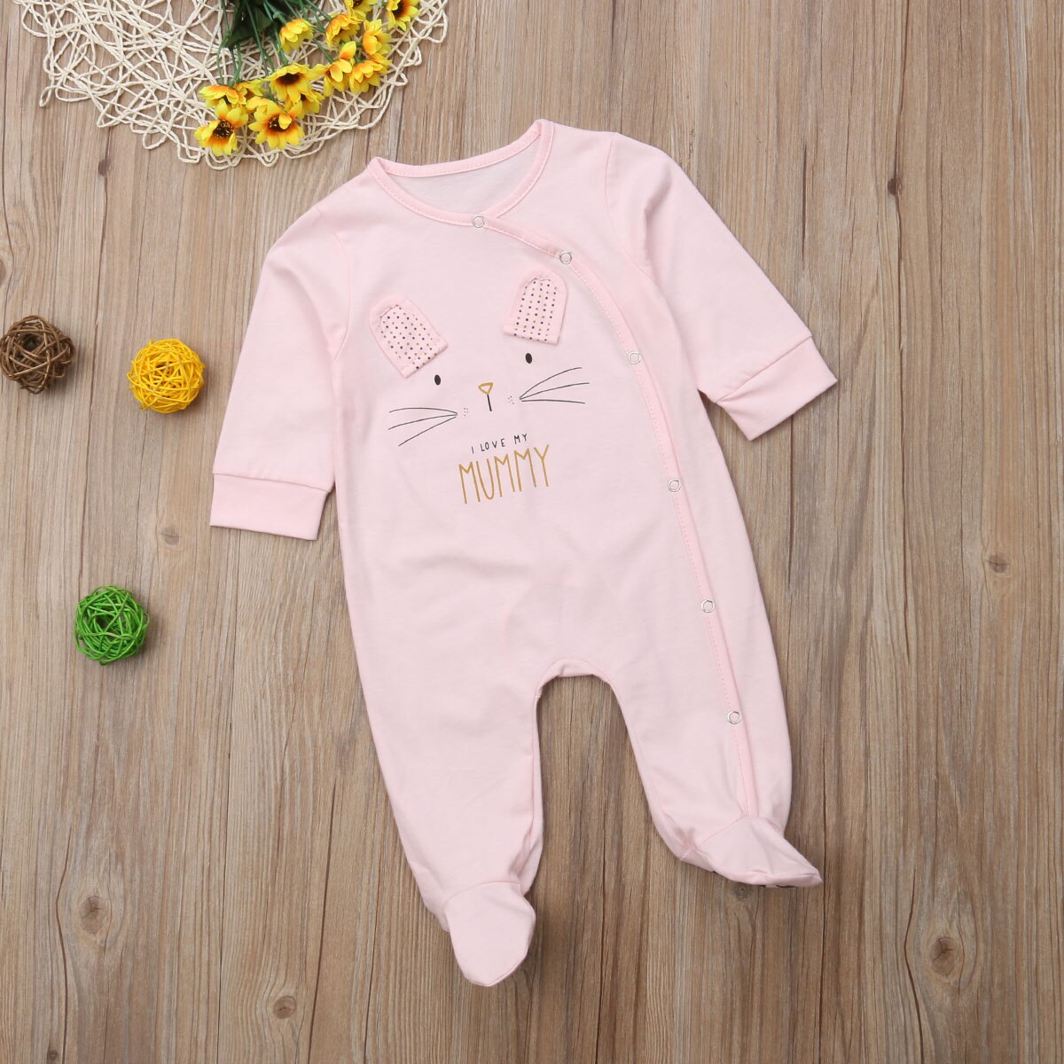 Søt nyfødt baby gutt jenter pappa mamma print romper sovedress bodysuit antrekk: Rosa / 9m