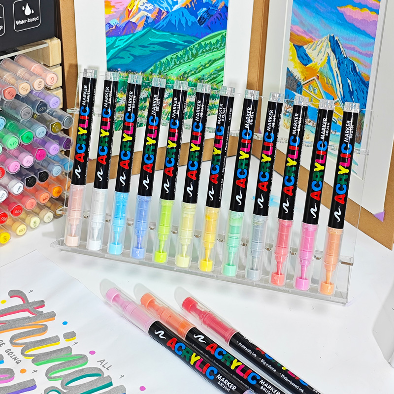12-120 cores canetas de tinta acrílica marcadores de ponta de pincel marcadores de tinta para pintura em pedra de lona de madeira, presente de natal artesanato diy