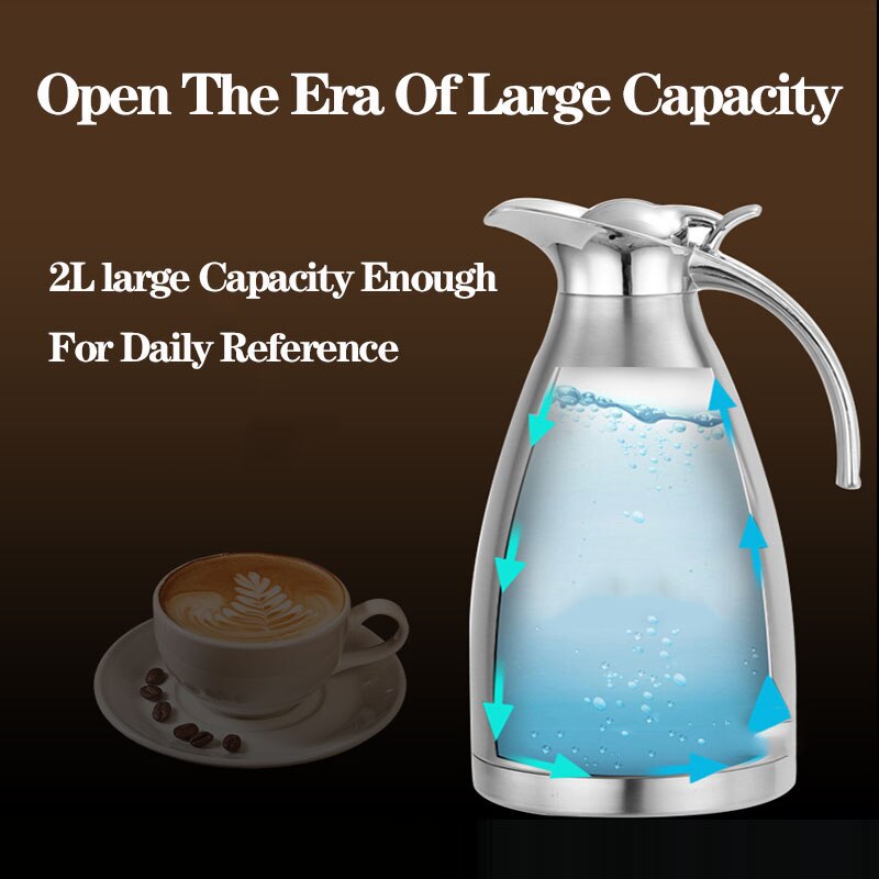 Stainless Steel European Coffee Pot 2L Insulated Pot Domestic Large Capacity and Cold Dual Purpose Water Pot