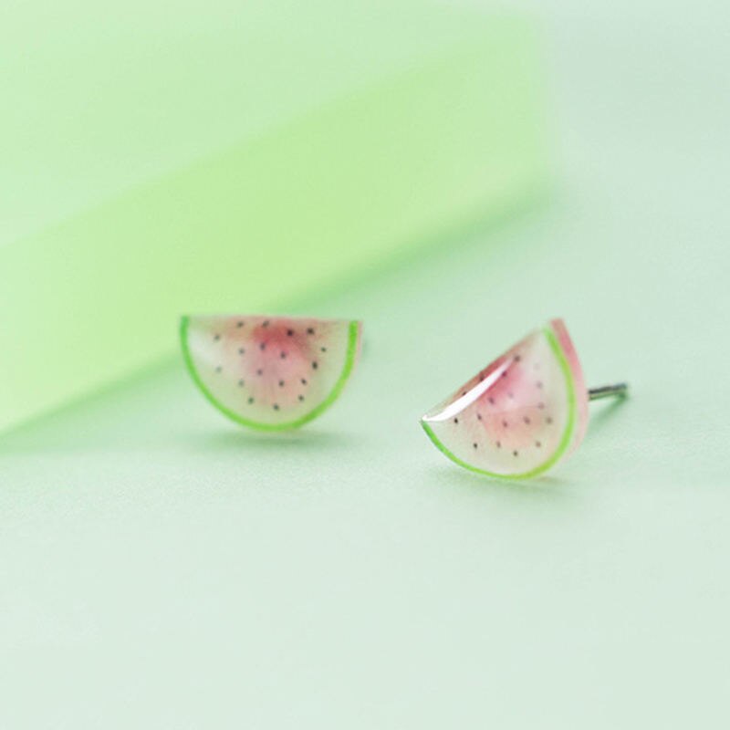 Inzatt Real 925 Sterling Zilver Fruit Acryl Stud Oorbellen Voor Mode Vrouw Party Fijne Sieraden Schattige Accessoires