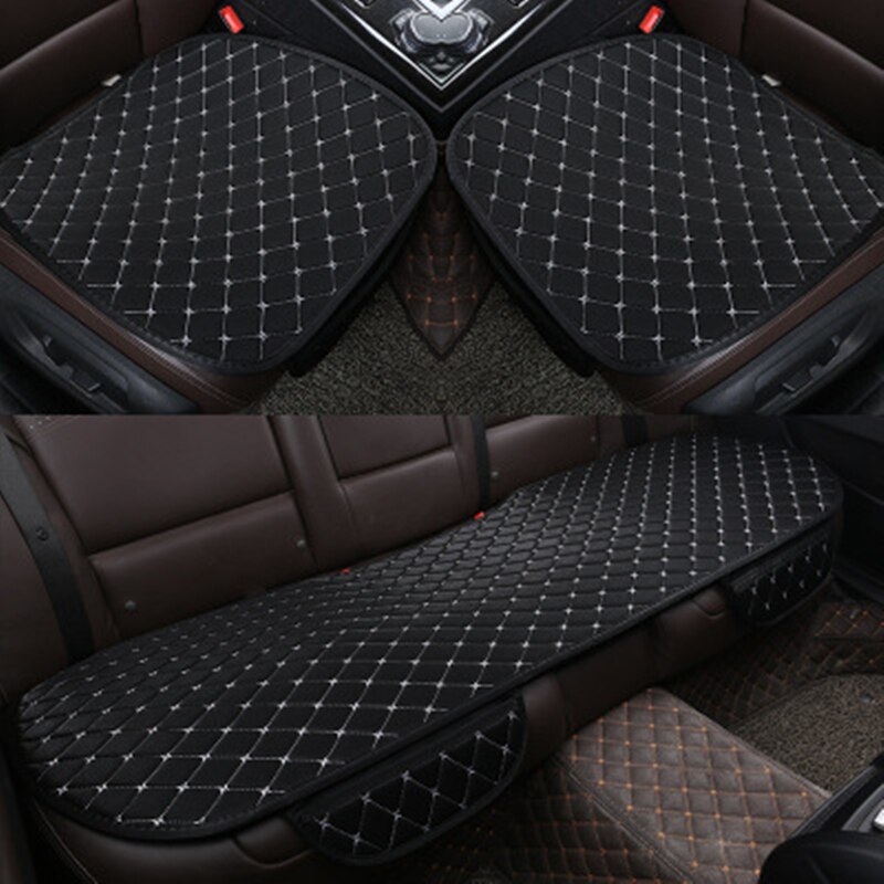Fundas de lino para asiento de coche, Protector de tela de lino para asiento delantero y trasero, no deslizante, accesorios universales: Black white line 3pc