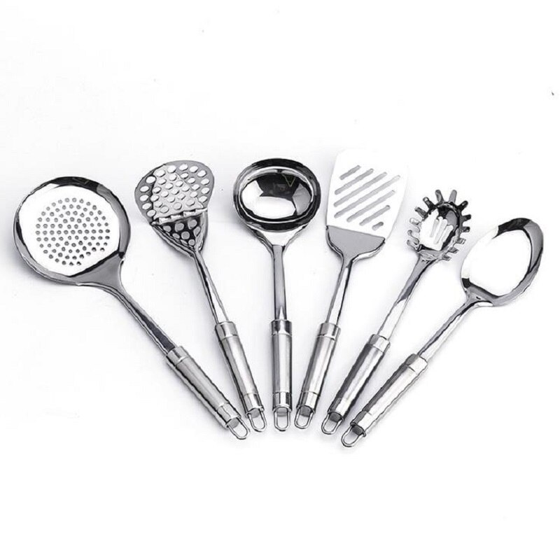 Cookware 6Pieces Set Stainless Steel Spatula Spoon Masher Skimmer Shovel Meat Fork Peeler Non Stick Tools Kitchen Utensils