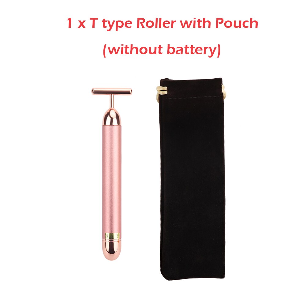 24k Golden Facial Roller Massager T Shape Vibrating Face Lifting Energy Beauty Bar Body Skin Massage Device Face Care Tools: T rose gold with bag