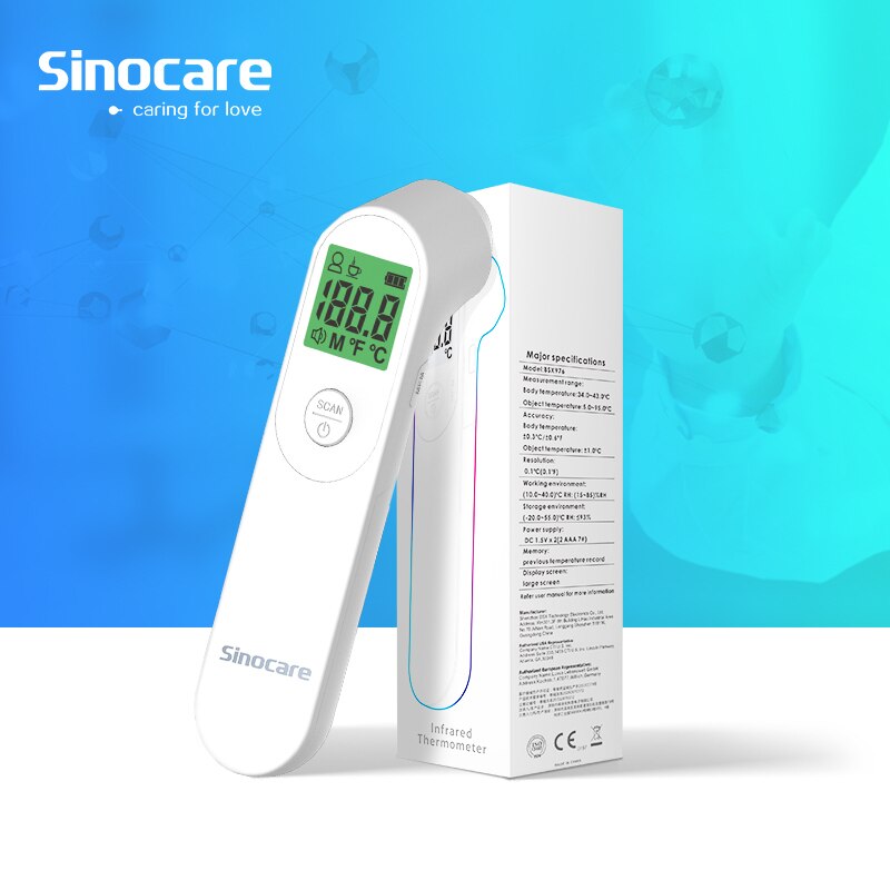 Sinocare multifunktion digital termometer infrarød lcd kropsmåling håndled pande øre berøringsfri til voksne børn: Hvid