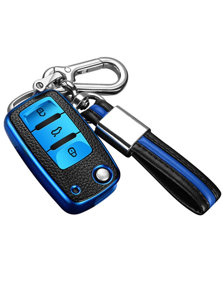 Lær + tpu bilnøkkel dekselveske til volkswagen vw polo tiguan passat  b5 b6 b7 golf eos scirocco jetta  mk6 octavia tilbehør