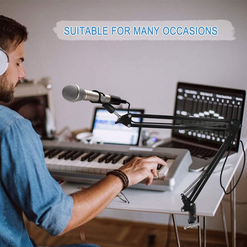 Microphone Stand- Desk Adjustable Microphone Boom Arm Made of Durable Steel for Blue Yeti Snowball, and Other Microphones