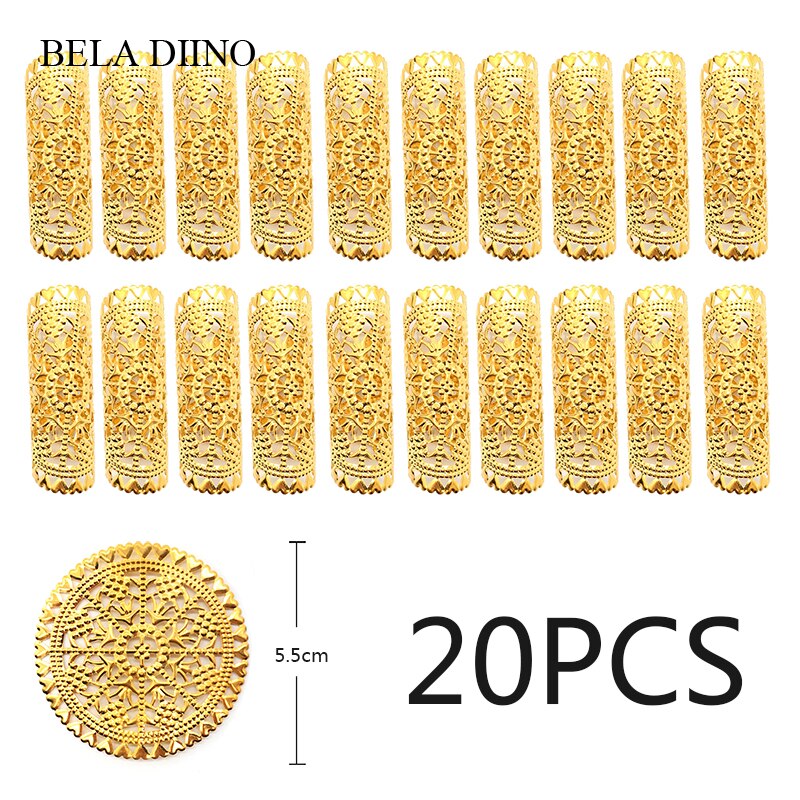 20 stk runde justerbare guld metal hårrør perler ringe manchetter hårtilbehør dreadlocks manchet klip hår smykker til fletninger