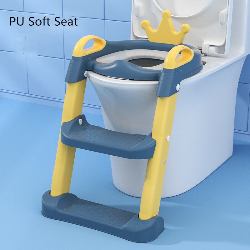 1-10 Years Baby Crown Potty Adjustable Step Stool Ladder Pot Training Chair Toilet Seat Children's Urinal Backrest For Toddlers: PU Blue Yellow