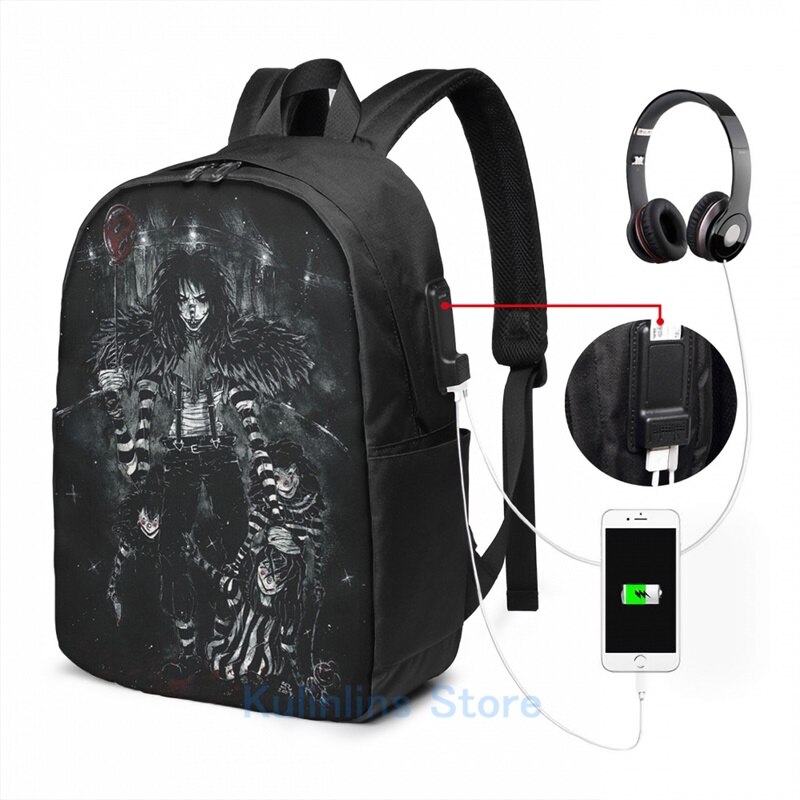 Lustiger grafikdruck „laughing jack – willkommen zur show“ – rucksack mit usb-ladefunktion – herren-schulrucksack – damen-reisetasche – laptoptasche: Usb-rucksack 17 in