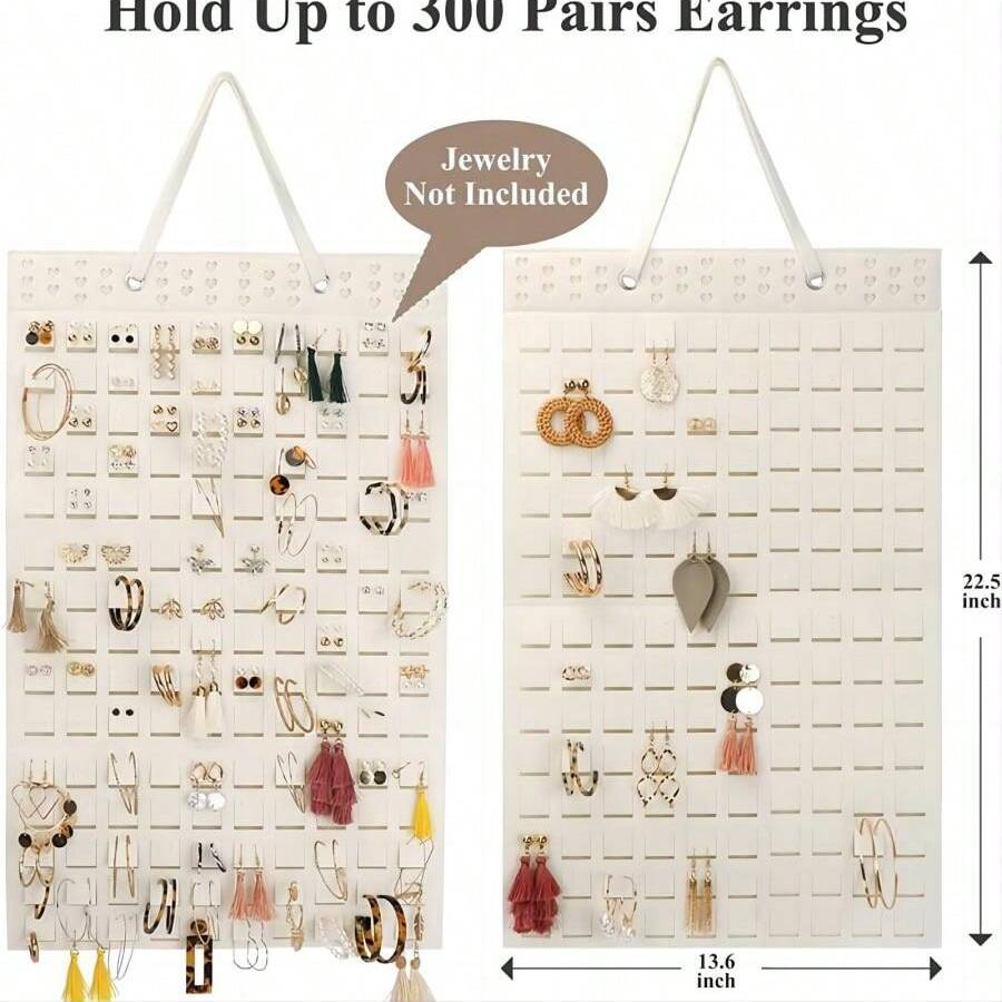 300Pairs Hanging Jewelry Organizer Bag for Earrings Necklace Bracelets Display Storage Double Sided Felt Rotating Hanger Joyero: Beige
