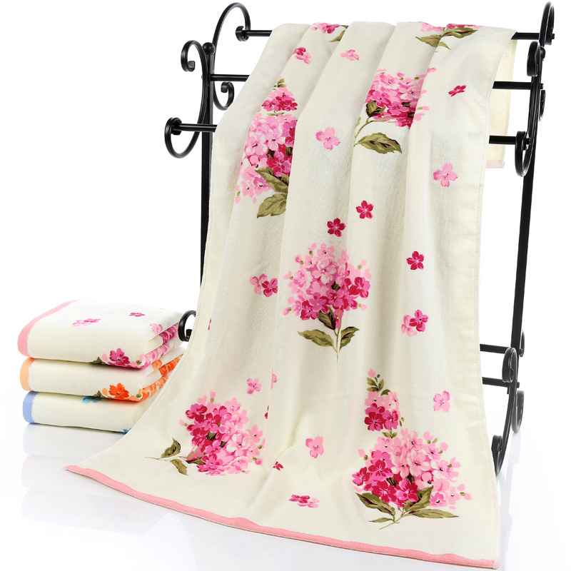 75*140cm blomstermønster bomuldsbadehåndklæder til voksne, strandterry badehåndklæder badeværelse, blomsterhåndklæde, serviette de bain: Brun