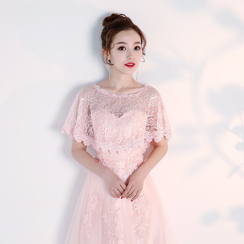 Women Dress Long Party Prom Wrap Scoop Neck Lace Appliqued Wedding Party