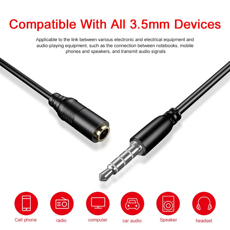 1PC Jack 3.5mm Audio Extension Cable Male To Female Aux Line Earphone Extension Cable 0.75m Lossless Sound For Mobile Phone MP3