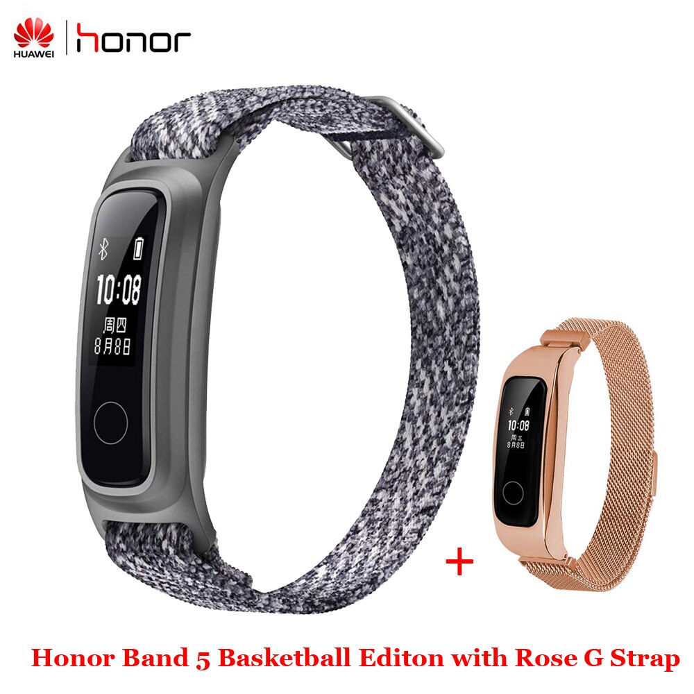 Huawei Honor Band 5 edición baloncesto con correa de Metal pulsera inteligente reloj amuled ritmo cardíaco Fitness rastreador de sueño deportivo: Grey n Rose