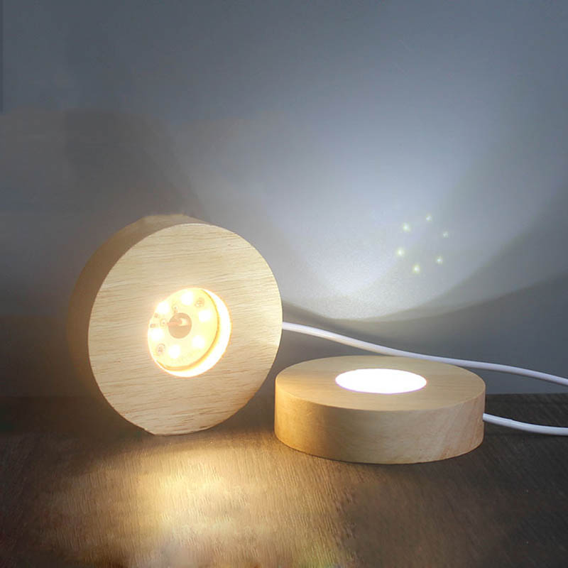 Base de lámpara de madera 3D, Base redonda de luz cálida de noche, soporte de pantalla LED para Bola de pirámide, esferas de cristal, accesorios de iluminación para bricolaje