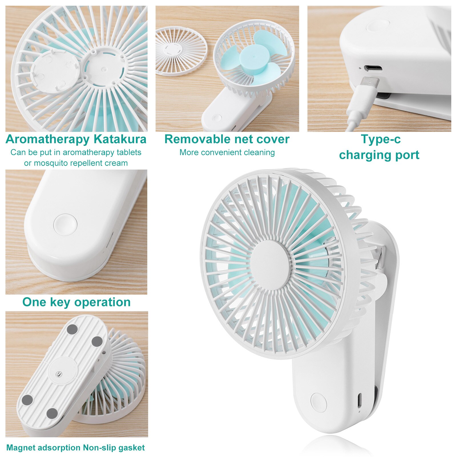 Mini ventilador portátil de mesa com 3 velocidades, recarregável elétrico, multi-função, para escritório, 1200mah