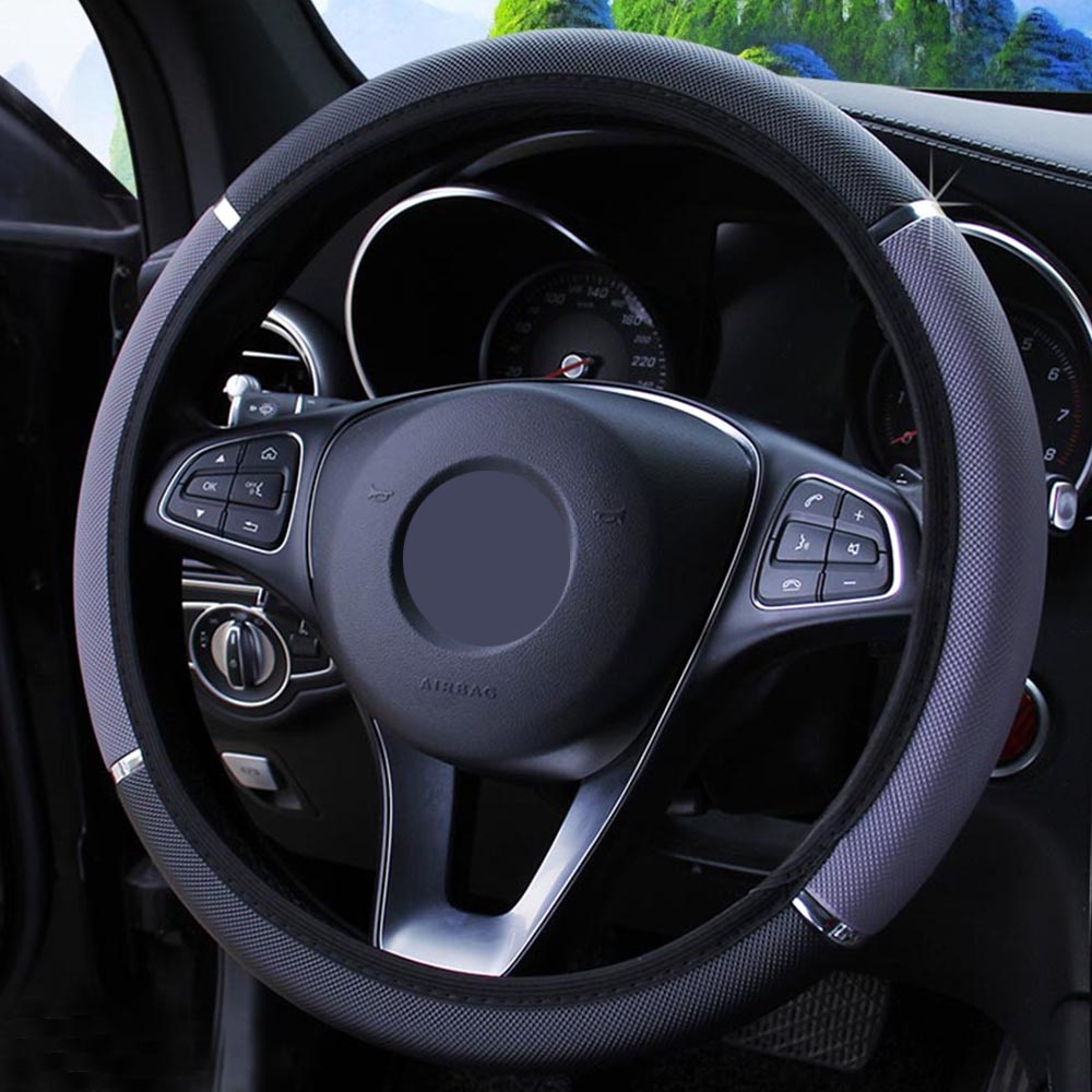 Universele Auto Stuurhoes Anti Slip Pu Lederen Steering Covers 37-38Cm Diameter Auto Decoratie Auto-styling: GRAY