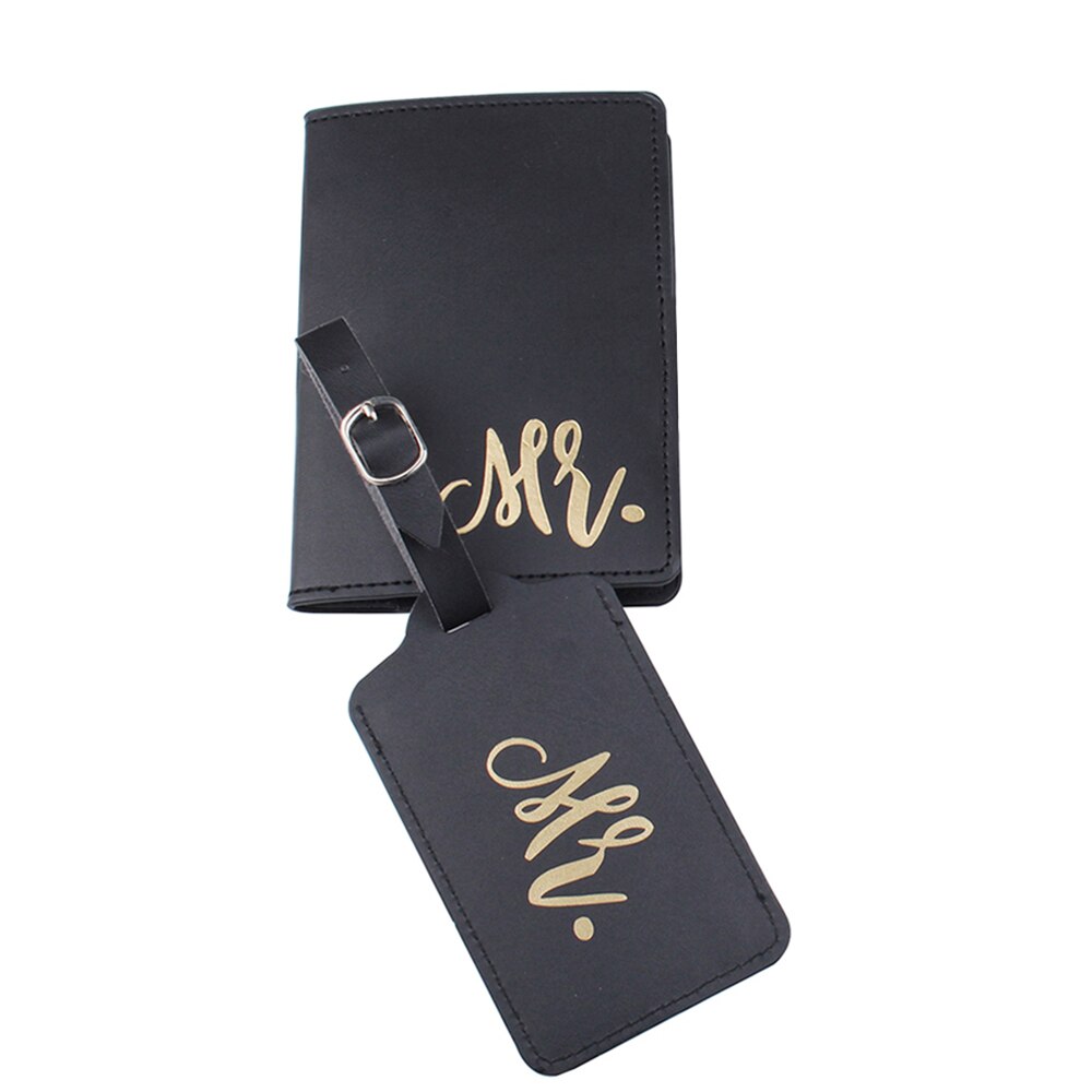 Pu læder mr. mrs. rejsetilbehør sæt bagagemærke & passæt rejsetilbehør id-mærke pasholder  lt37 ch 12: Sort sæt