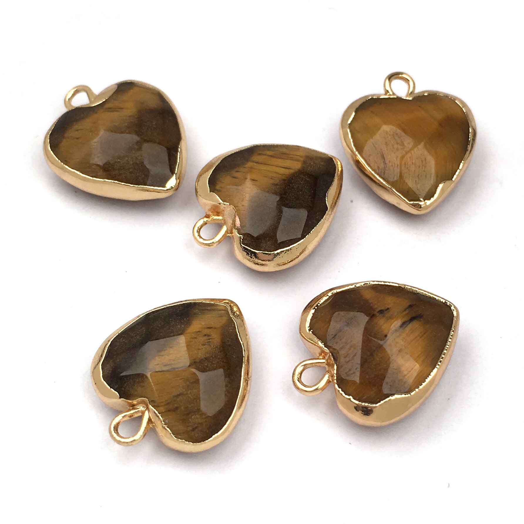 2Pcs Naturale di Pietra Del Pendente Del Cuore Del Pendente di Figura Per Pendenti E Ciondoli Creazione di Gioielli FAI DA TE Collana Accessori 14x17 & 15x18mm: Tiger Eye