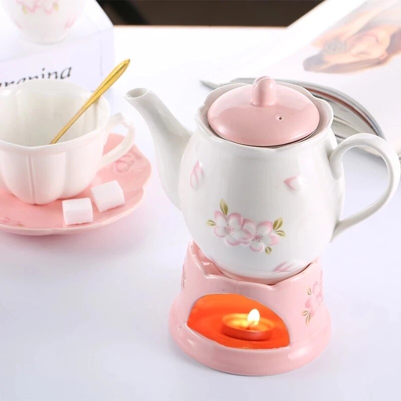 Japanese style cherry blossom ceramic embossed mugs coffee cup set tea cup and pot set afternoon tea ceramic cup and saucer