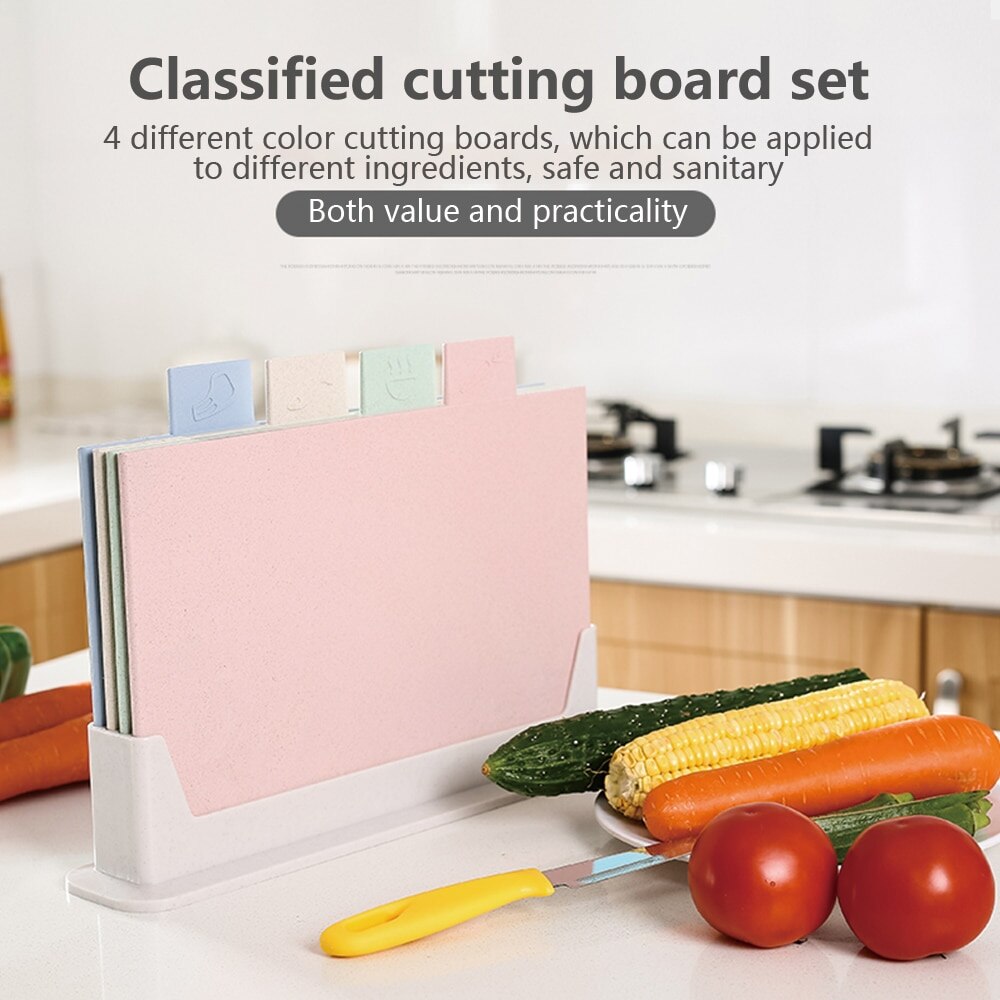 Anti Bacteria Plastic Cutting Board Marble Coating Plastic Mats Chopping Board with Stand-4pcs set of Cutting Boards