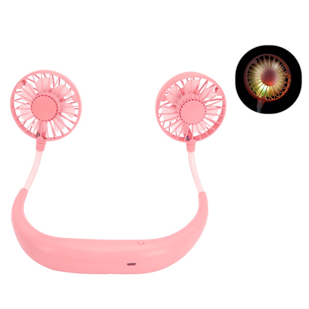 Portable Mini USB Fan Small Personal Rechargeable Neck Fan 3 Speeds With Colorful Light for Office Travel Outdoor Camping