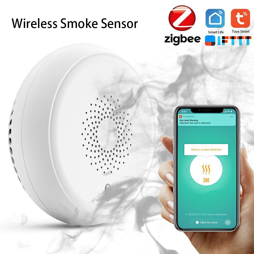 Battery-powered Tuya Smart Smoke Fire Alarm Sensor Detector Home Security System Alarm Wireless Zigbee Smart Life App Control