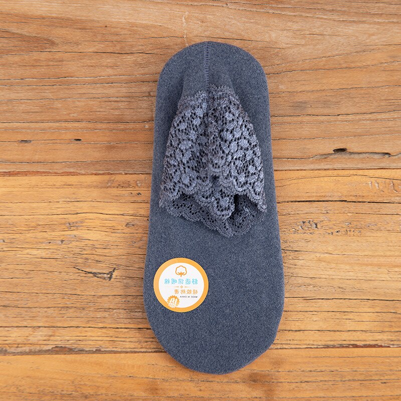 Lace Warmer Socks Women Breathable Warmer Socks Solid Color Boat Comfortable Cotton Ankle Socks with Lace: Blue