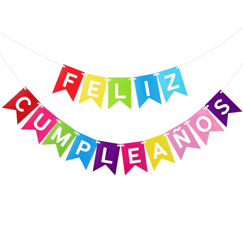 1 sett spansk gratulerer med dagen Bunting banner brev feliz cumpleaños papir krans bursdagsfest hengende flagg dekorasjon forsyning: B01