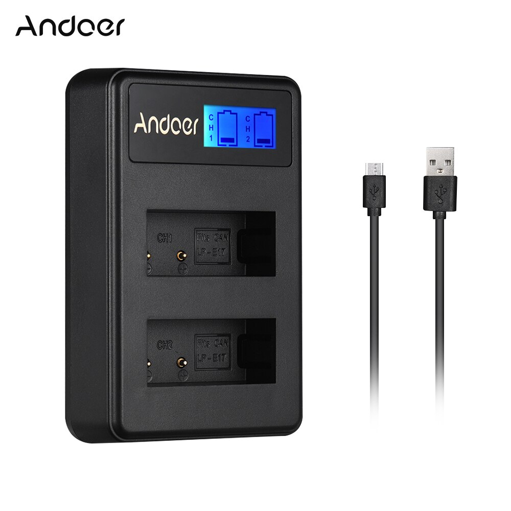 Andoer Compact Dual Channel LCD Camera Batterij Oplader USB Input voor Canon LP-E17 Camera Batterij voor Canon EOS M3 M5 m6 77D 800D