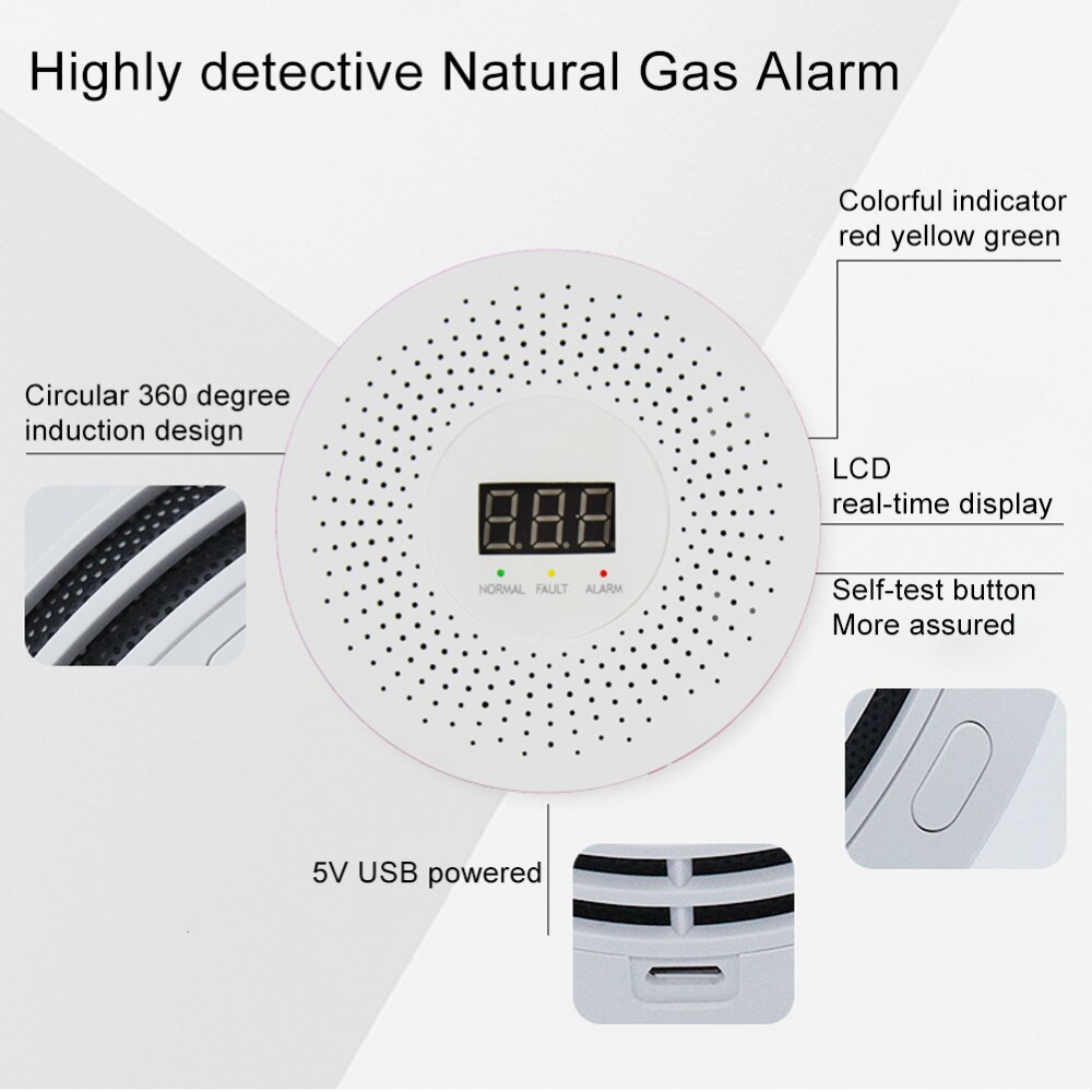 Methane detector LCD display natural gas detector with LED indicator flashing sound home safety warning