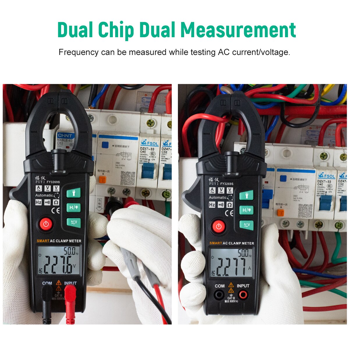 FUYI Multifunctional AC Clamp Meter 6000 Count Dual Parameter Display Clamp Multimeter True RMS AC Current Clamp Ammeter