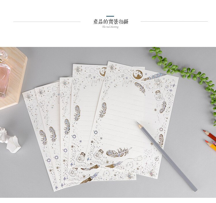40 Sheets High-end Vintage Bronzing Feather Blessing Letter Paper Pad and Letterhead Stationery Writing Office School Supplies: 40 white paper