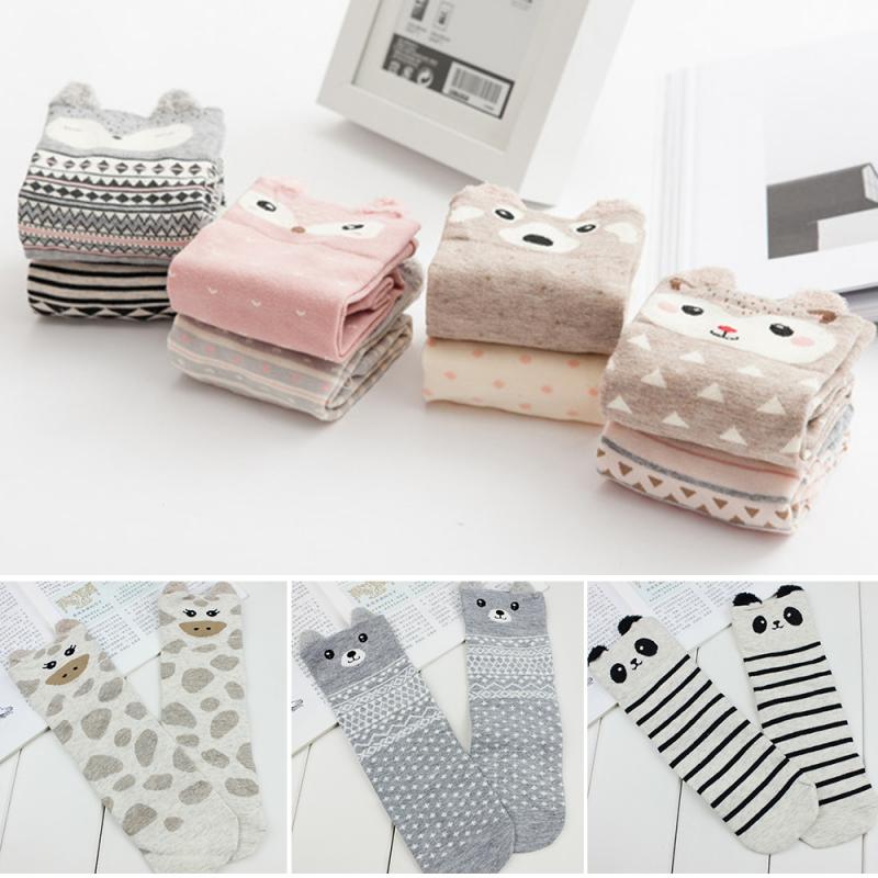 Cute Panda/Rabbit Stereo Ear Cartoon Cotton Socks Women Animals Cat Character Funny Kawaii Meias