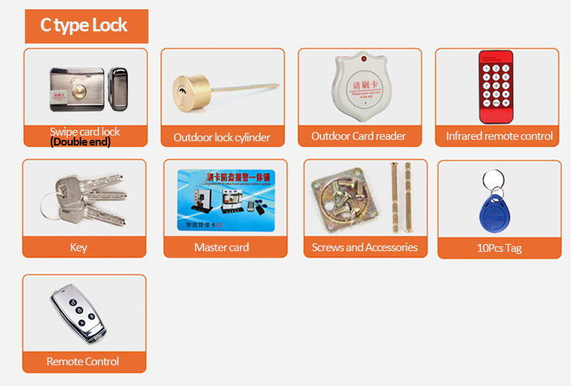 1000, cerradura electrónica para usuarios con desbloqueo remoto, con tarjeta RFID inteligente, Kit de hogar, sistema de seguridad, sistema de Control de acceso: C type