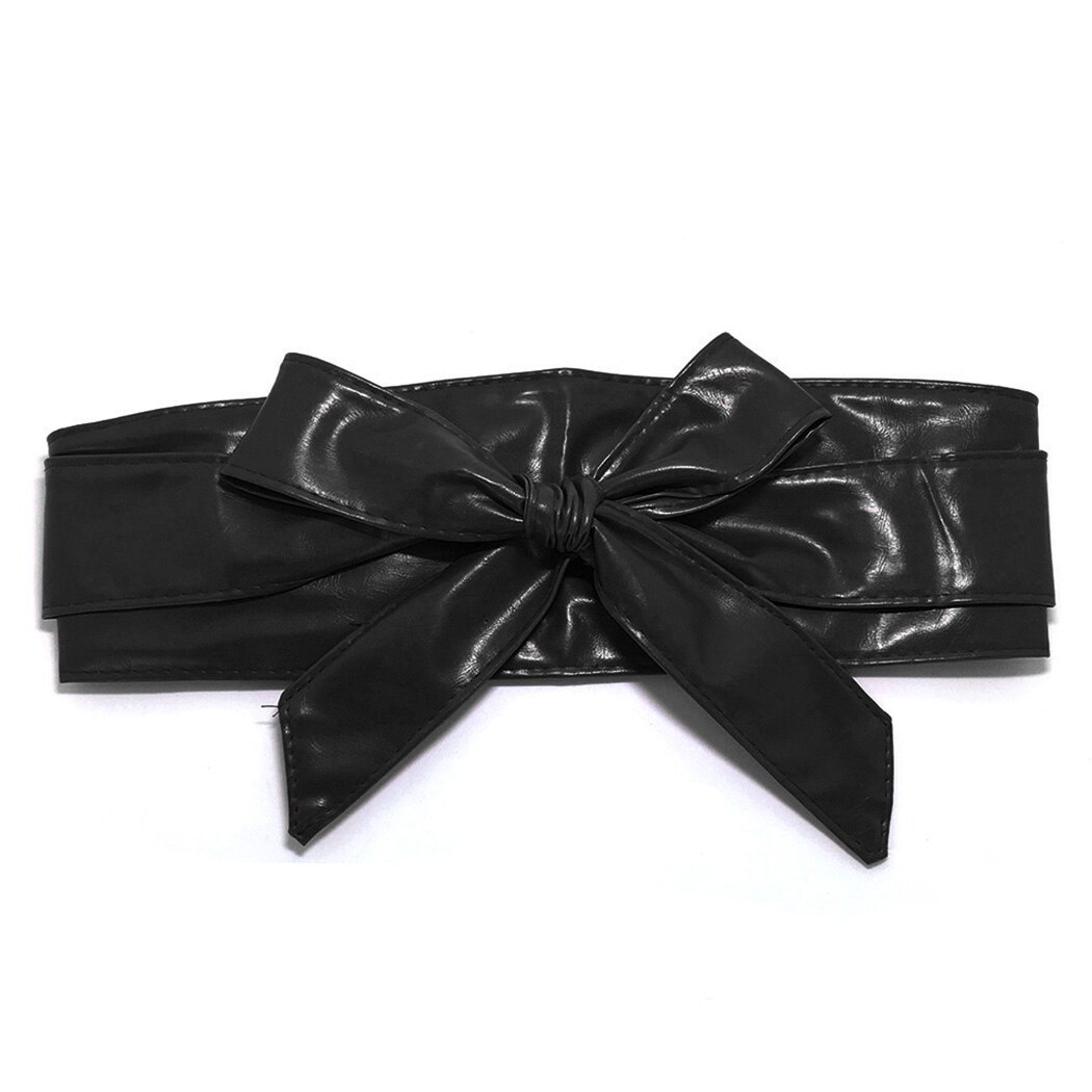 Neue Frauen Leder Gürtel Bowknot Binden Breiten Gürtel Bund Elegante Damen Silber wickeln Um Riegel Korsett schnallen Taille Gürtel: Schwarz