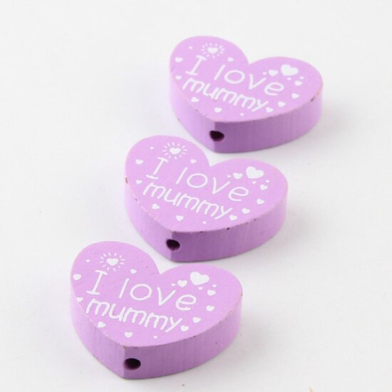 10pcs/lot Wooden DIY (I love mummy) Heart-Shaped Wooden Beads For Children's Toys & Pacifier Clip Spacer Beads: Color 3