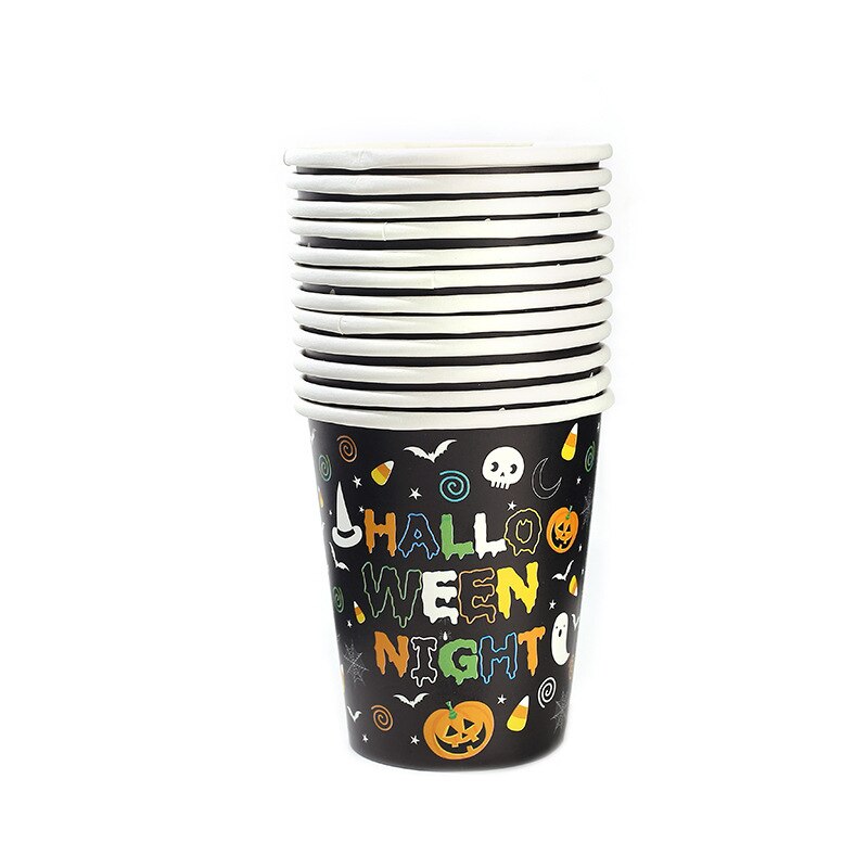 Halloween Night Decorations Party Supplies Tableware Set Disposable Plates Napkins Knives Forks Spoons Disposable Dinnerware Set: paper cups 24pieces