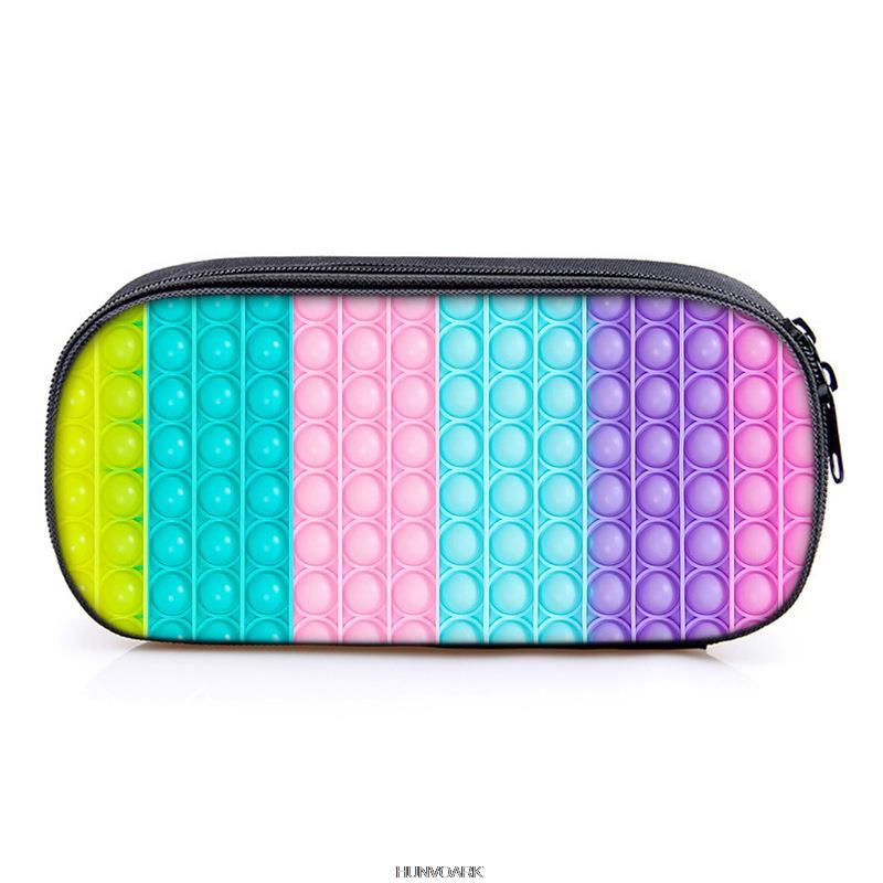 Push pop it fidget Pencil Bag Canvas Contrast Colorful Pencil Case Stationery Storage Bag Organizer for Students