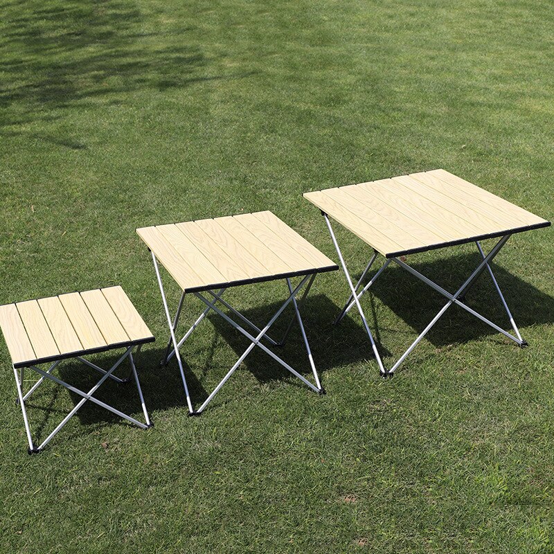 Ultralight Aluminum Alloy Folding Table Outdoor Foldable Wood Grain Camping Table For Backyards Family Party Picnic BBQ