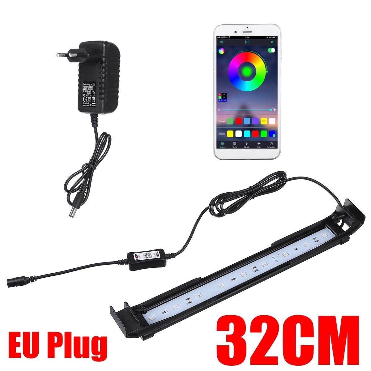 Aquarium Angeln LED Beleuchtung bluetooth APP Regler Aquarium Licht für Aquarium AC110V-240V 22-72cm: 32CM EU Stecker
