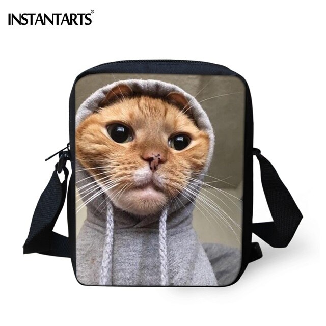 Instantarts kat humor 3d tryk børn skoletasker drenge piger studerende rygsæk lynlås stor taske crossbody taske blyant taske sæt: Hmc 384e