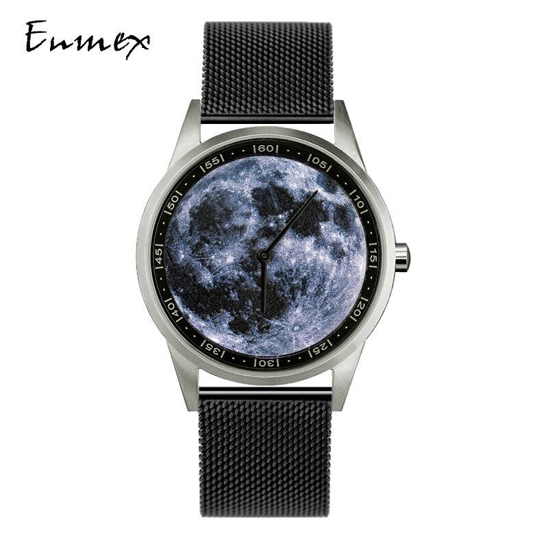 Enmex montre-bracelet 3D lune boîte en acier inoxydable peinture à l'huile visage horloge quartz horloge montre